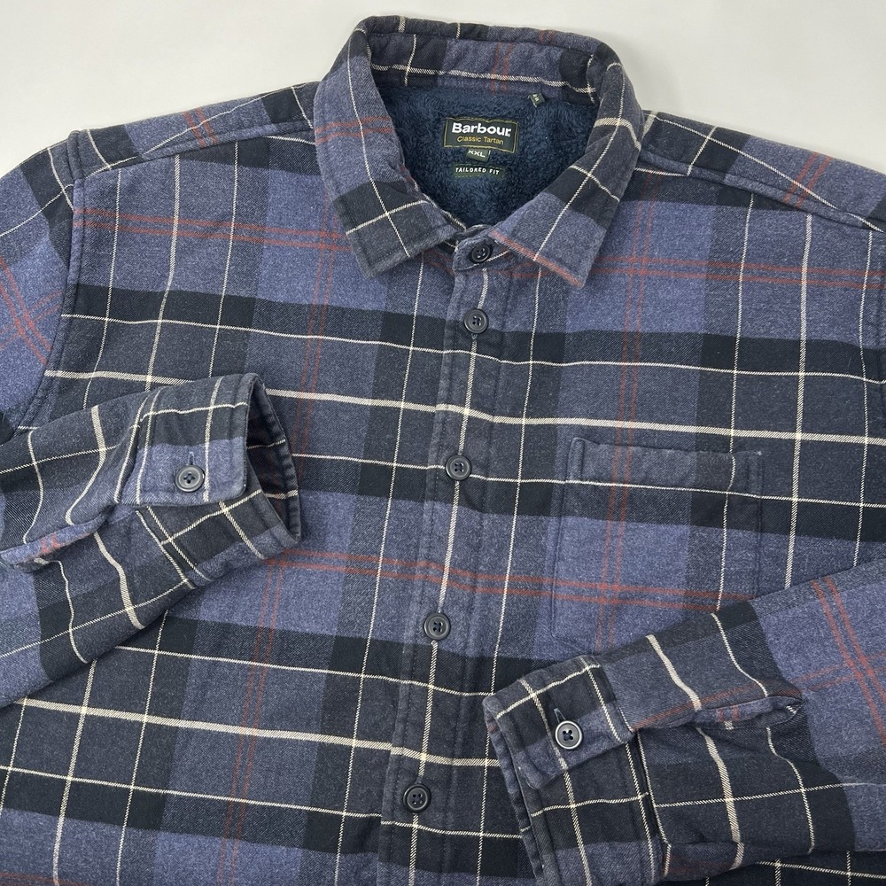 Barbour Chapter Check Overshirt Blue Loch Tartan Men's Size XXL Fleece Lined‎